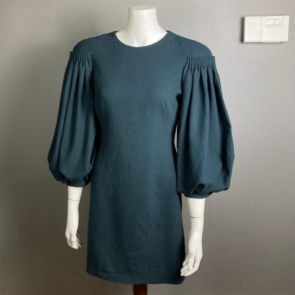 Alexander McQueen dress green teal puff sleeve slight shoulder pads IT 42 / US 6